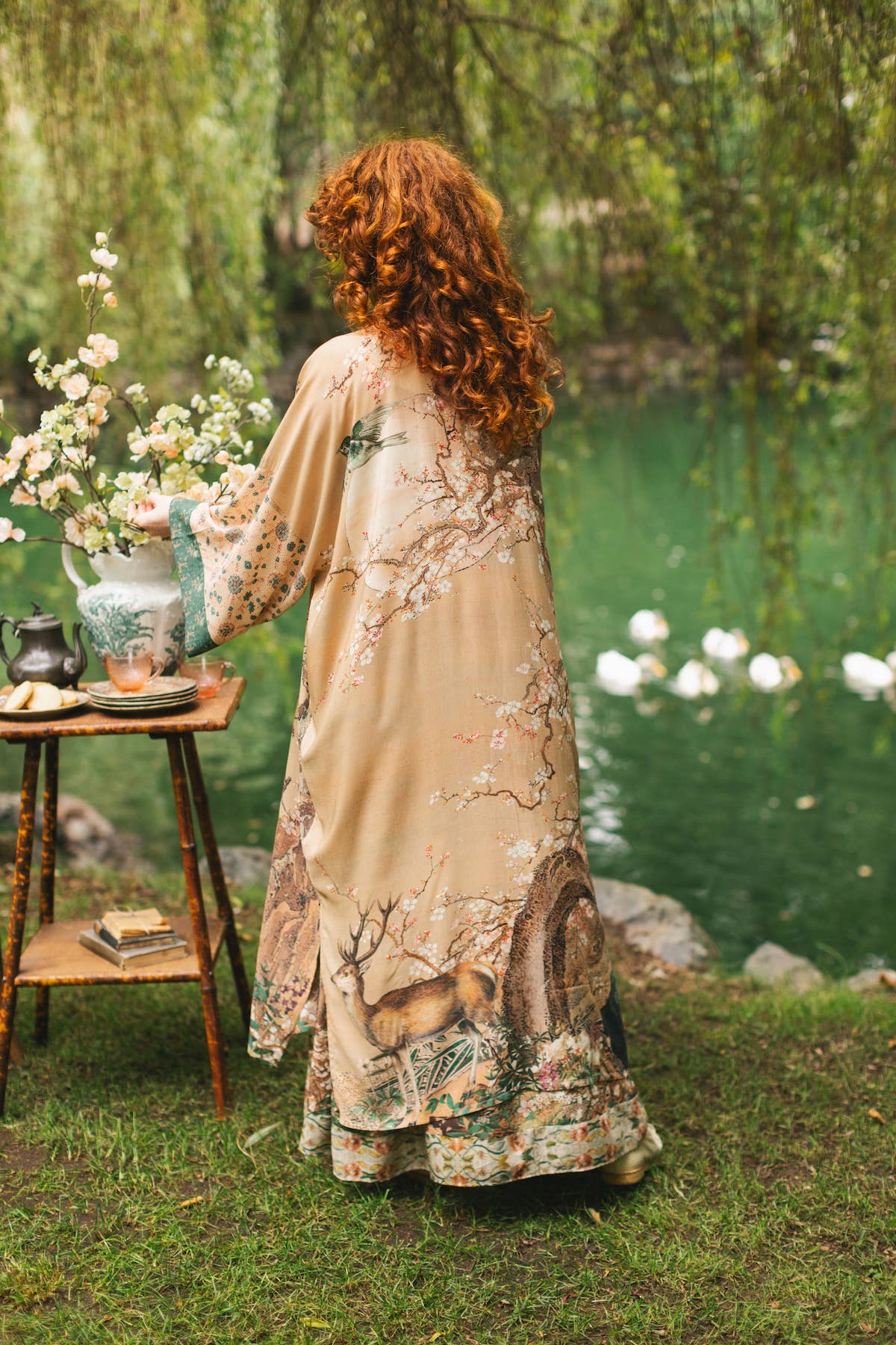 Fable Opera Duster Kimono Robe w/ Deer Moon & Blossom - ivyandlavyboutique Market of Stars