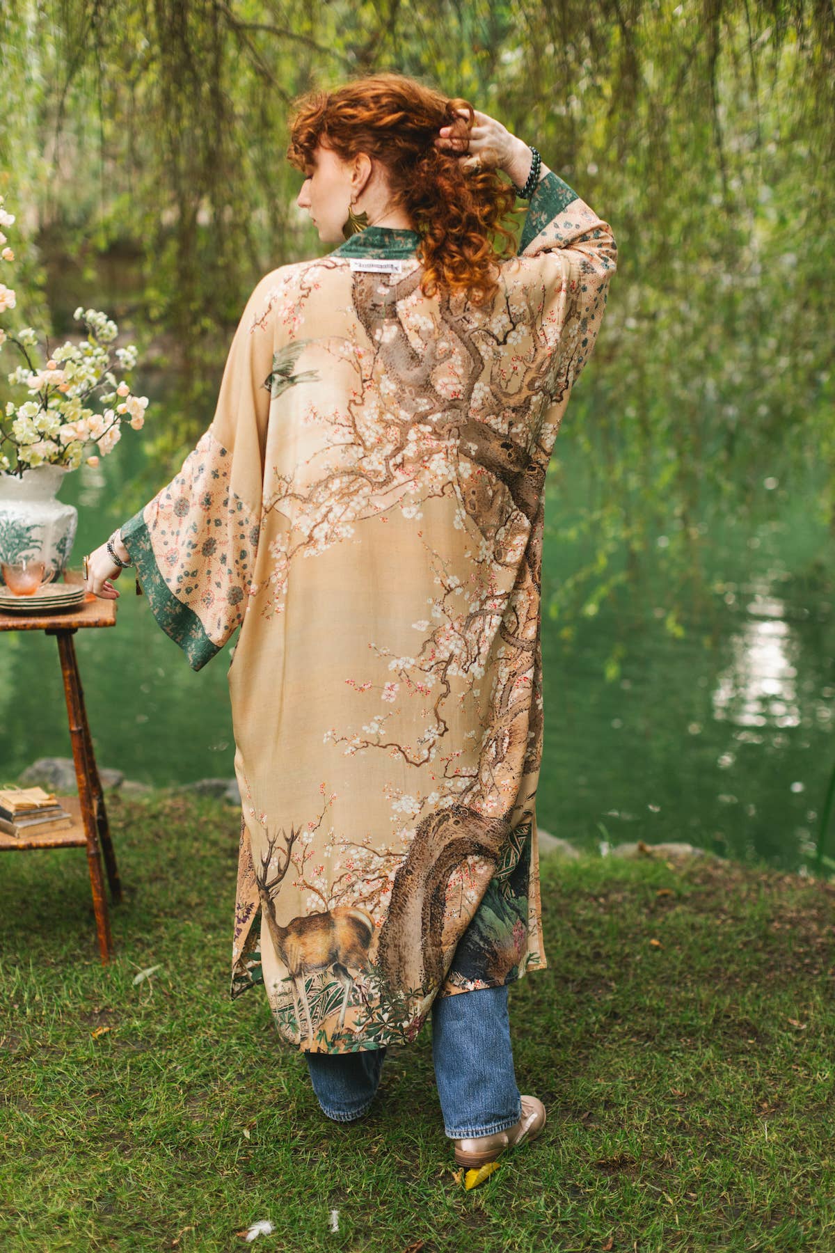 Fable Opera Duster Kimono Robe w/ Deer Moon & Blossom - ivyandlavyboutique Market of Stars