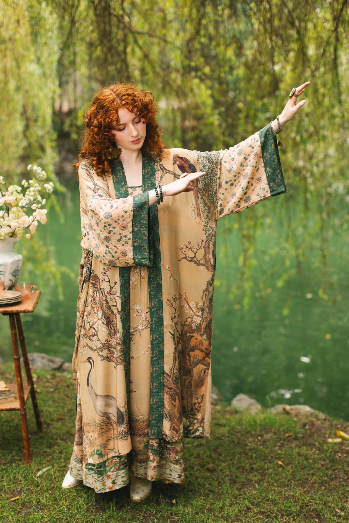 Fable Opera Duster Kimono Robe w/ Deer Moon & Blossom - ivyandlavyboutique Market of Stars