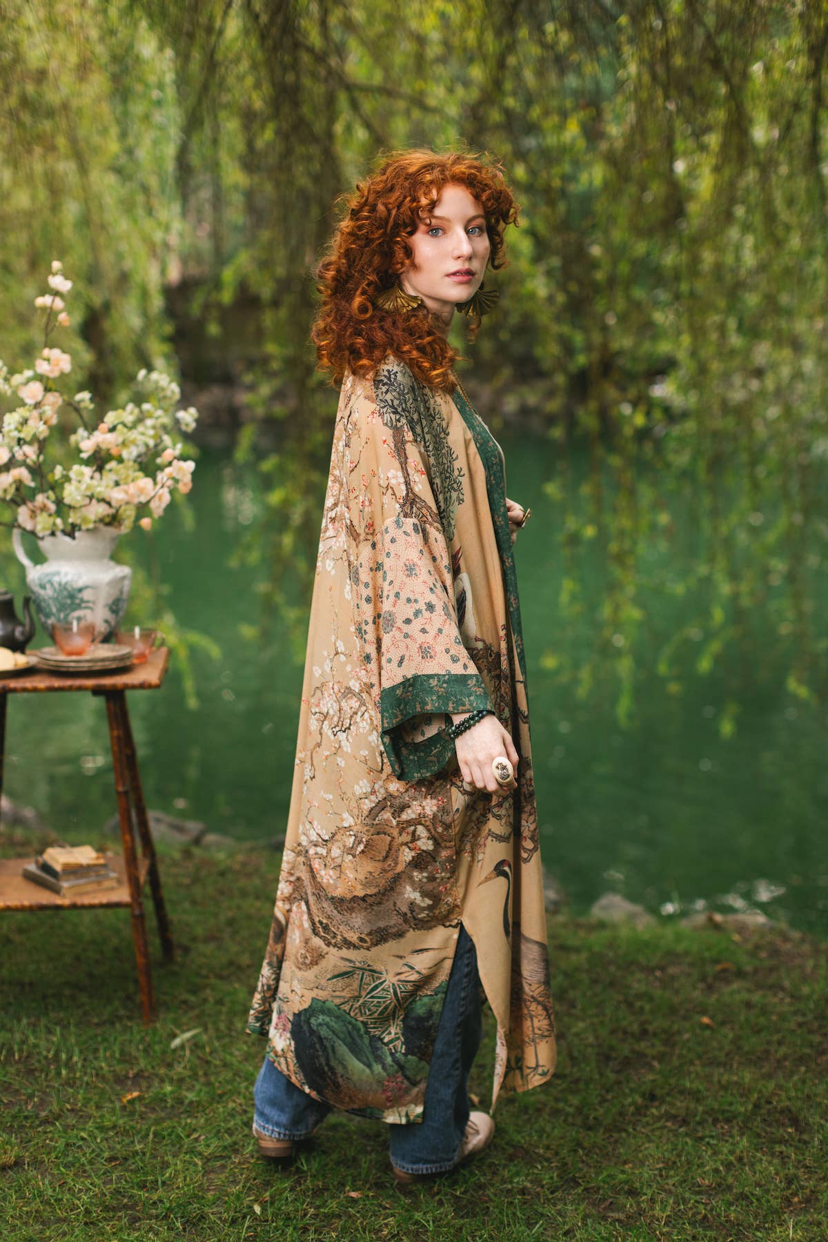 Fable Opera Duster Kimono Robe w/ Deer Moon & Blossom - ivyandlavyboutique Market of Stars