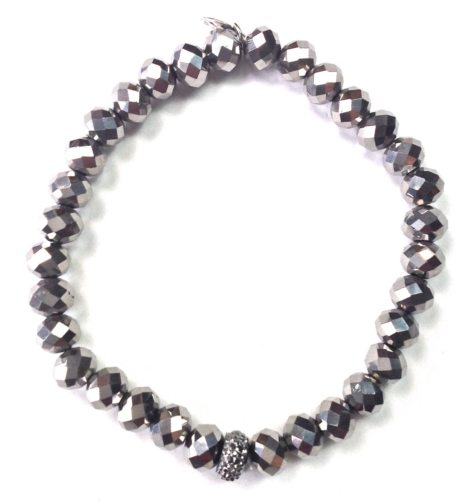 Faceted Glass Stretch Bracelet in Hemetite - ivyandlavyboutique Lost & Found Trading