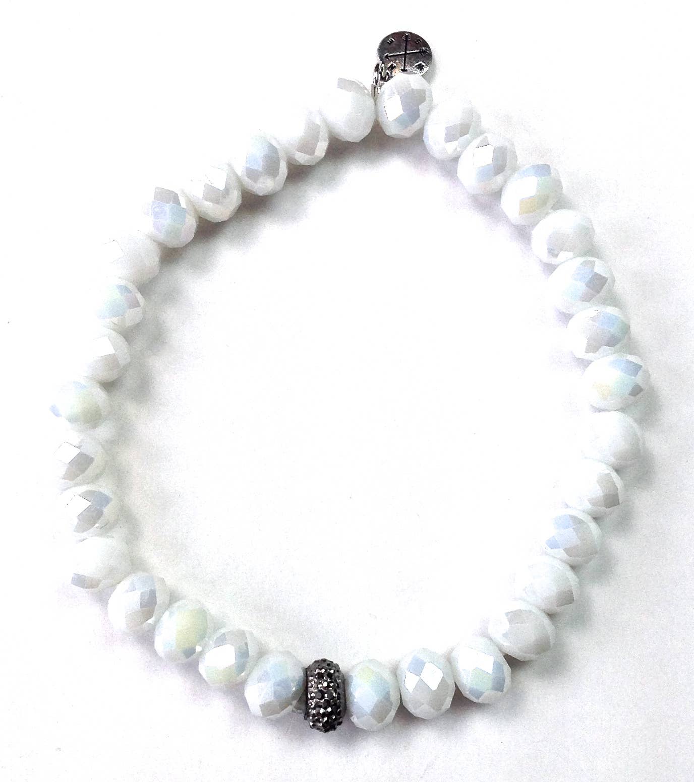 Faceted Glass Stretch Bracelet in White - ivyandlavyboutique Lost & Found Trading