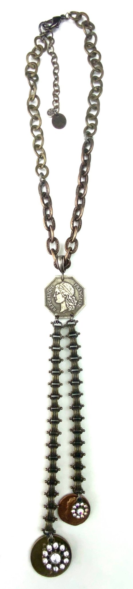 Fancy Mixed Chains Split Y Necklace w/ Coins - ivyandlavyboutique Lost & Found Trading