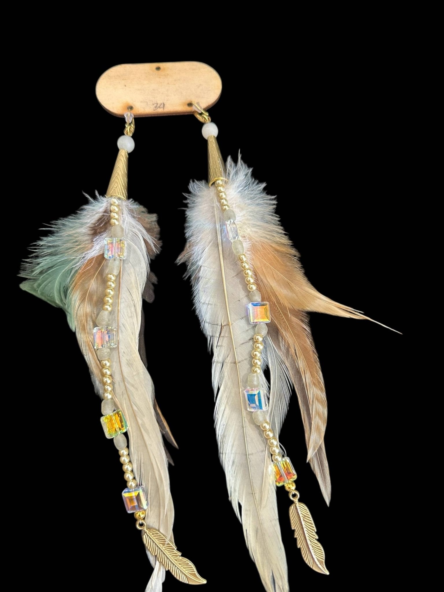 Fancy Neutral Feather Sparkle Earrings - ivyandlavyboutique A Rare Bird Shop
