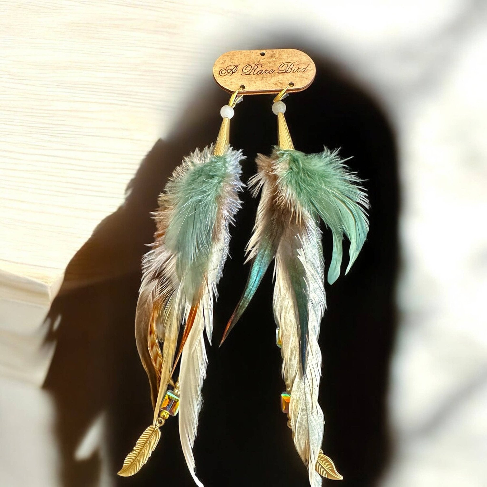 Fancy Neutral Feather Sparkle Earrings - ivyandlavyboutique A Rare Bird Shop