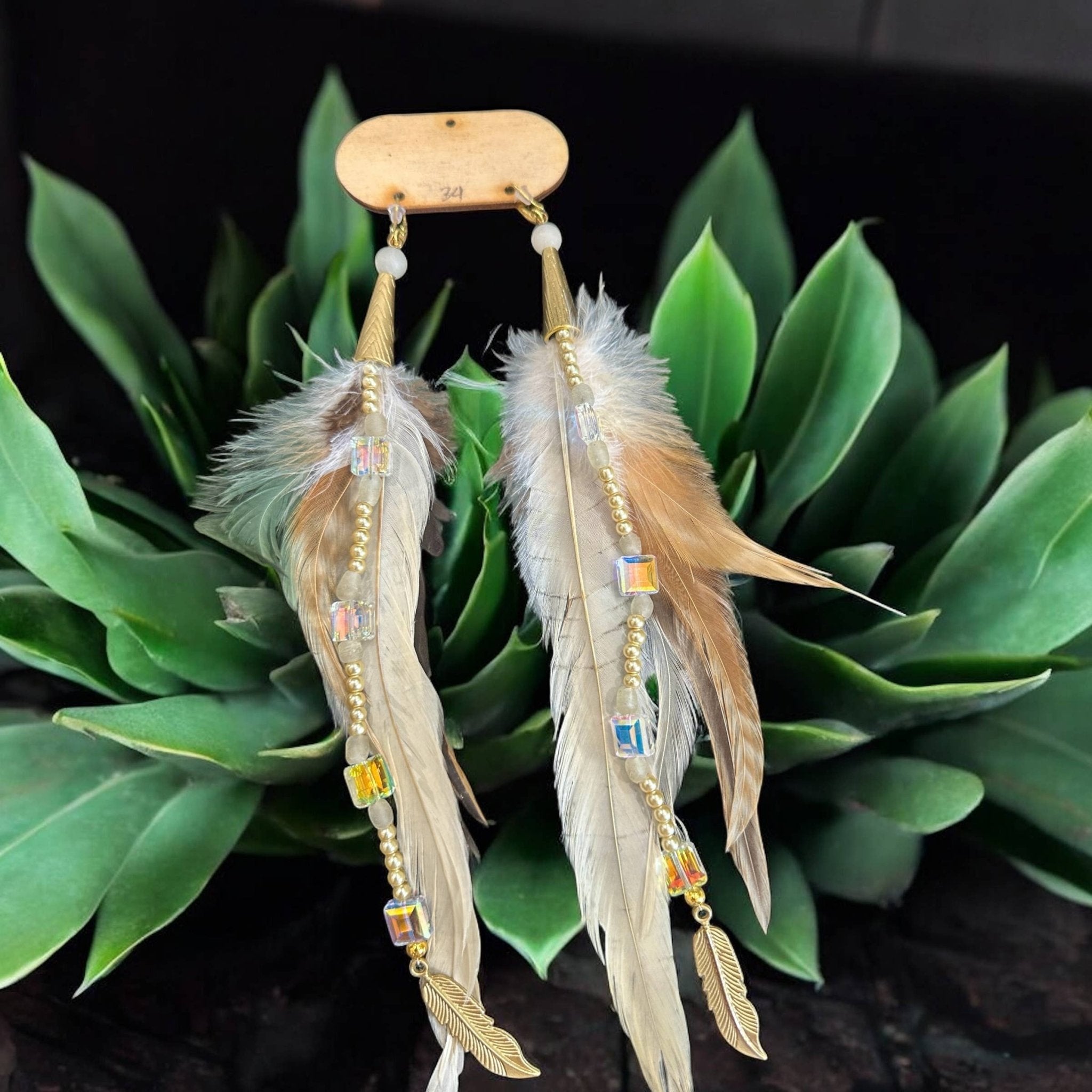 Fancy Neutral Feather Sparkle Earrings - ivyandlavyboutique A Rare Bird Shop
