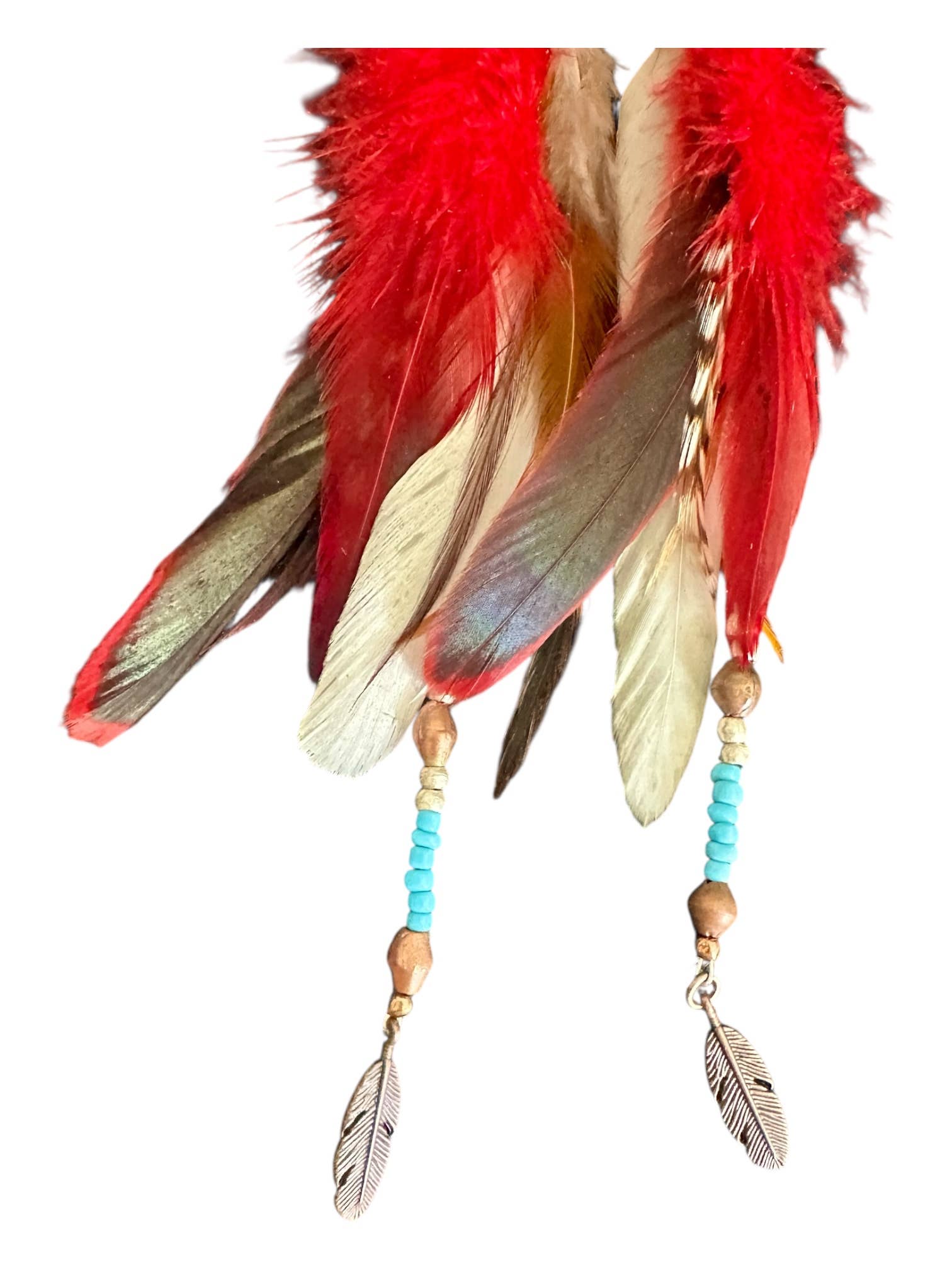 Fancy Red Feather Earrings - ivyandlavyboutique A Rare Bird Shop