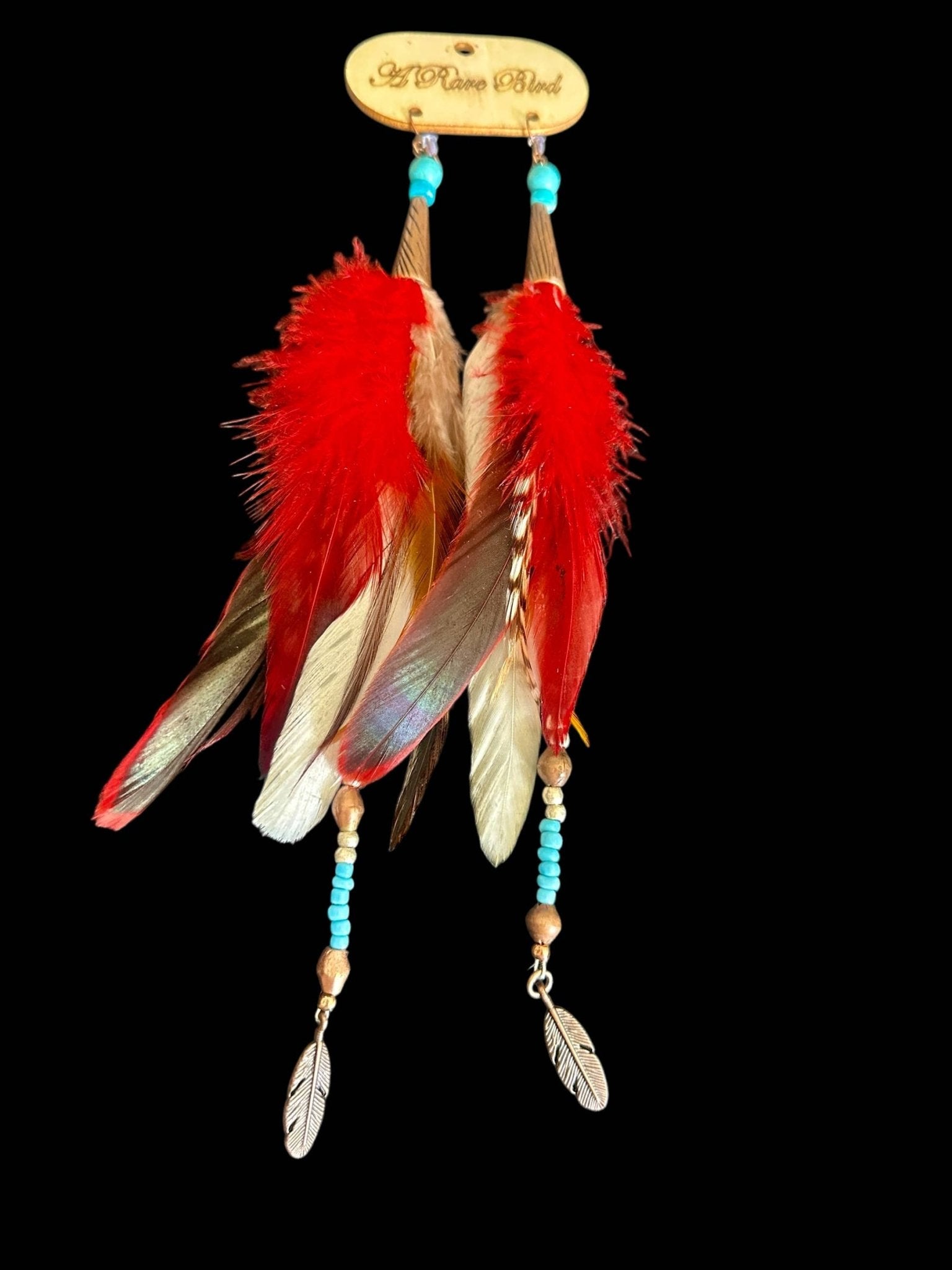 Fancy Red Feather Earrings - ivyandlavyboutique A Rare Bird Shop