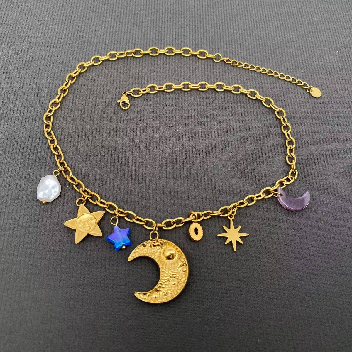 Fantastic Star Moon Charm 18K Golden SS Necklace - FGS/MS - ivyandlavyboutique Mio Queena