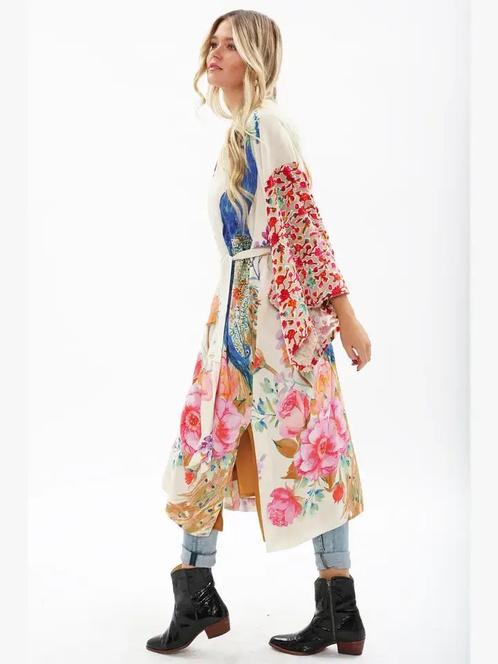 Fantasy Kimono/ Topper / Duster: Ivory Peacock - ivyandlavyboutique Aratta