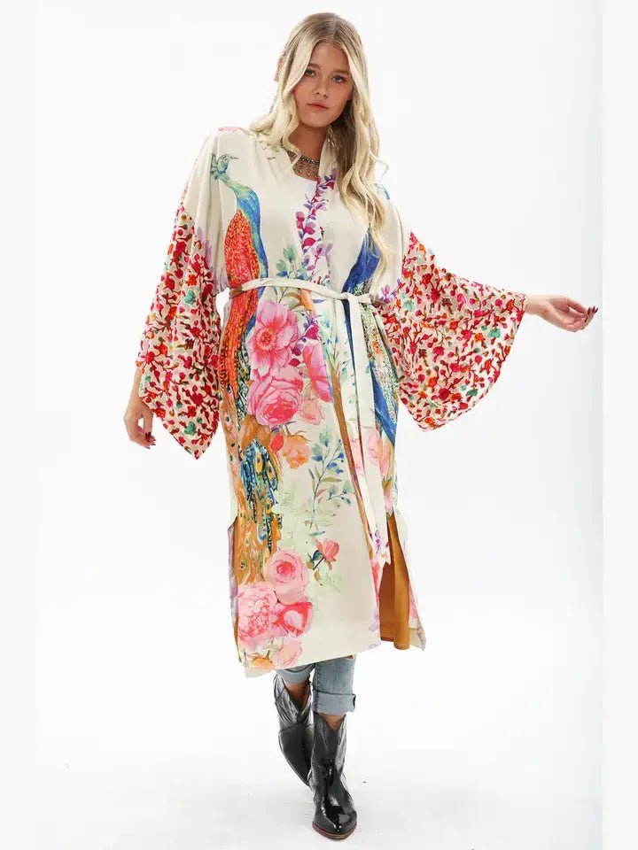 Fantasy Kimono/ Topper / Duster: Ivory Peacock - ivyandlavyboutique Aratta
