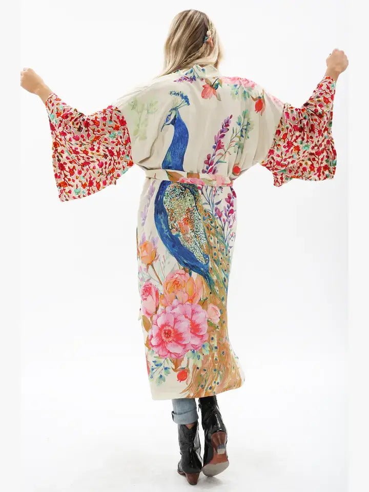 Fantasy Kimono/ Topper / Duster: Ivory Peacock - ivyandlavyboutique Aratta