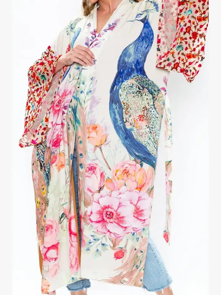 Fantasy Kimono/ Topper / Duster: Ivory Peacock - ivyandlavyboutique Aratta