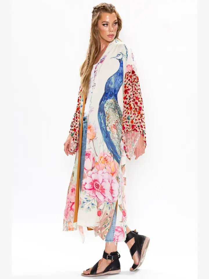 Fantasy Kimono/ Topper / Duster: Ivory Peacock - ivyandlavyboutique Aratta