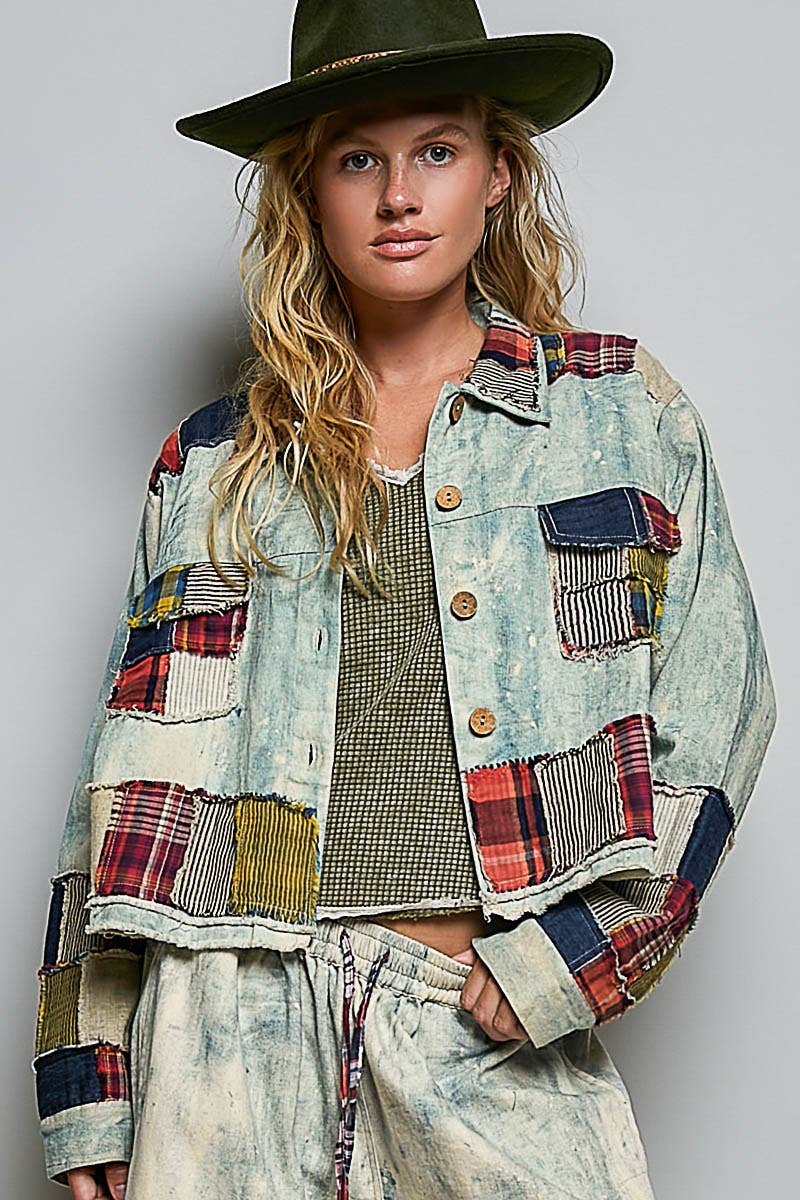 Not your Boyfriend’s Long Sleeve Contrast Patchwork Vintage Denim Shirt Jacket