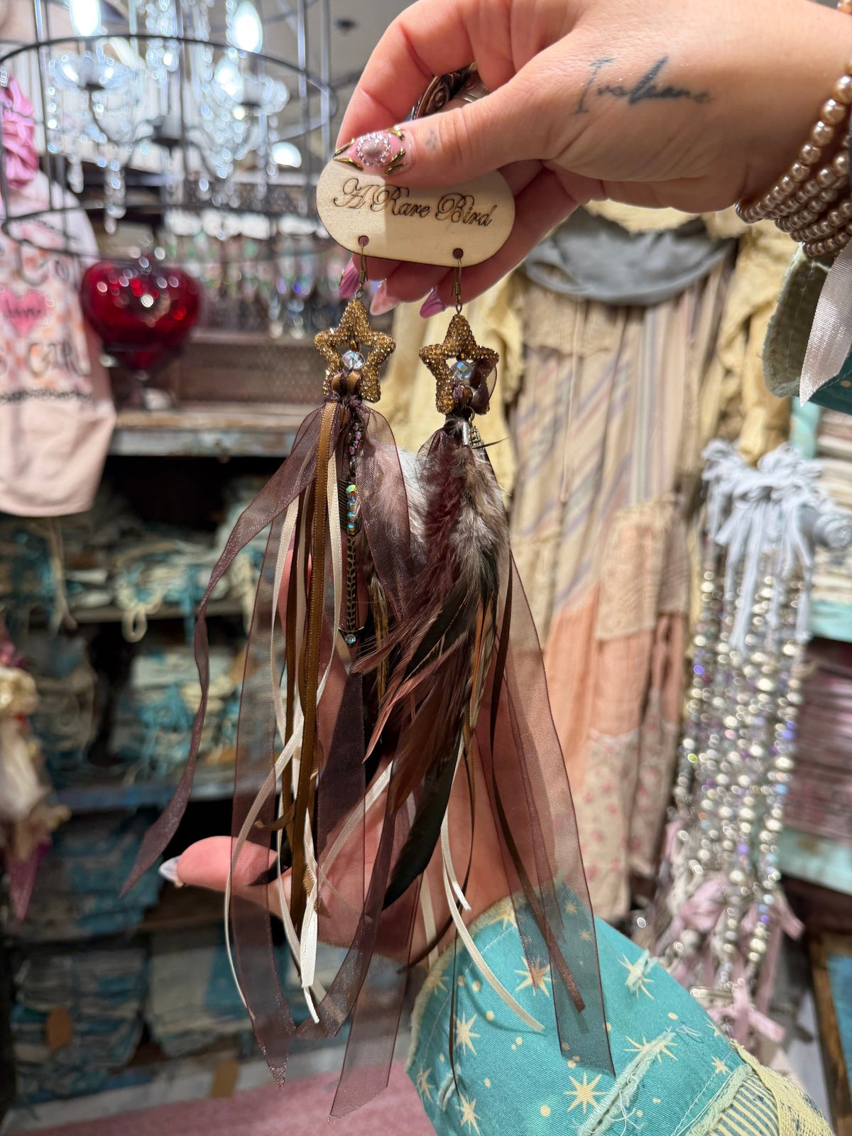 Feathers And Stars Earrings - Boho Wanderlust Boutique A Rare Bird Shop