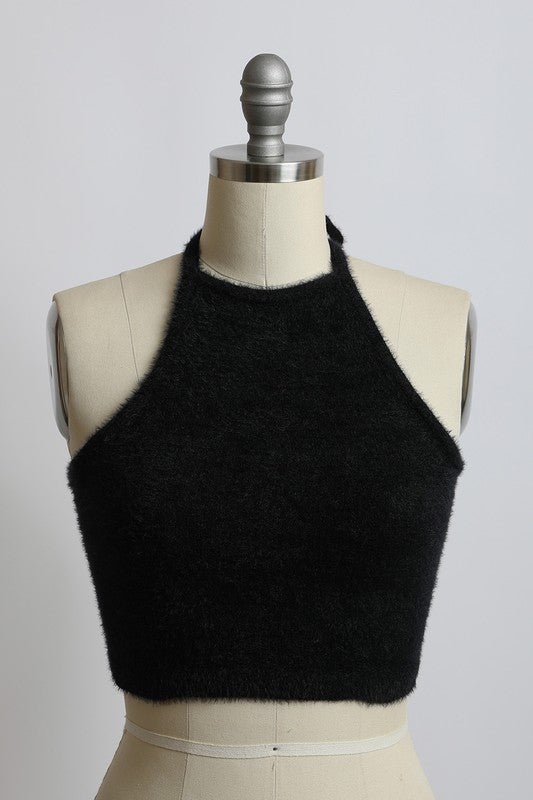 Feeling Fuzzy Halter Cropped Top - ivyandlavyboutique Leto Accessories