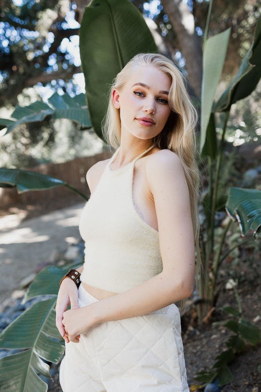Feeling Fuzzy Halter Cropped Top - ivyandlavyboutique Leto Accessories