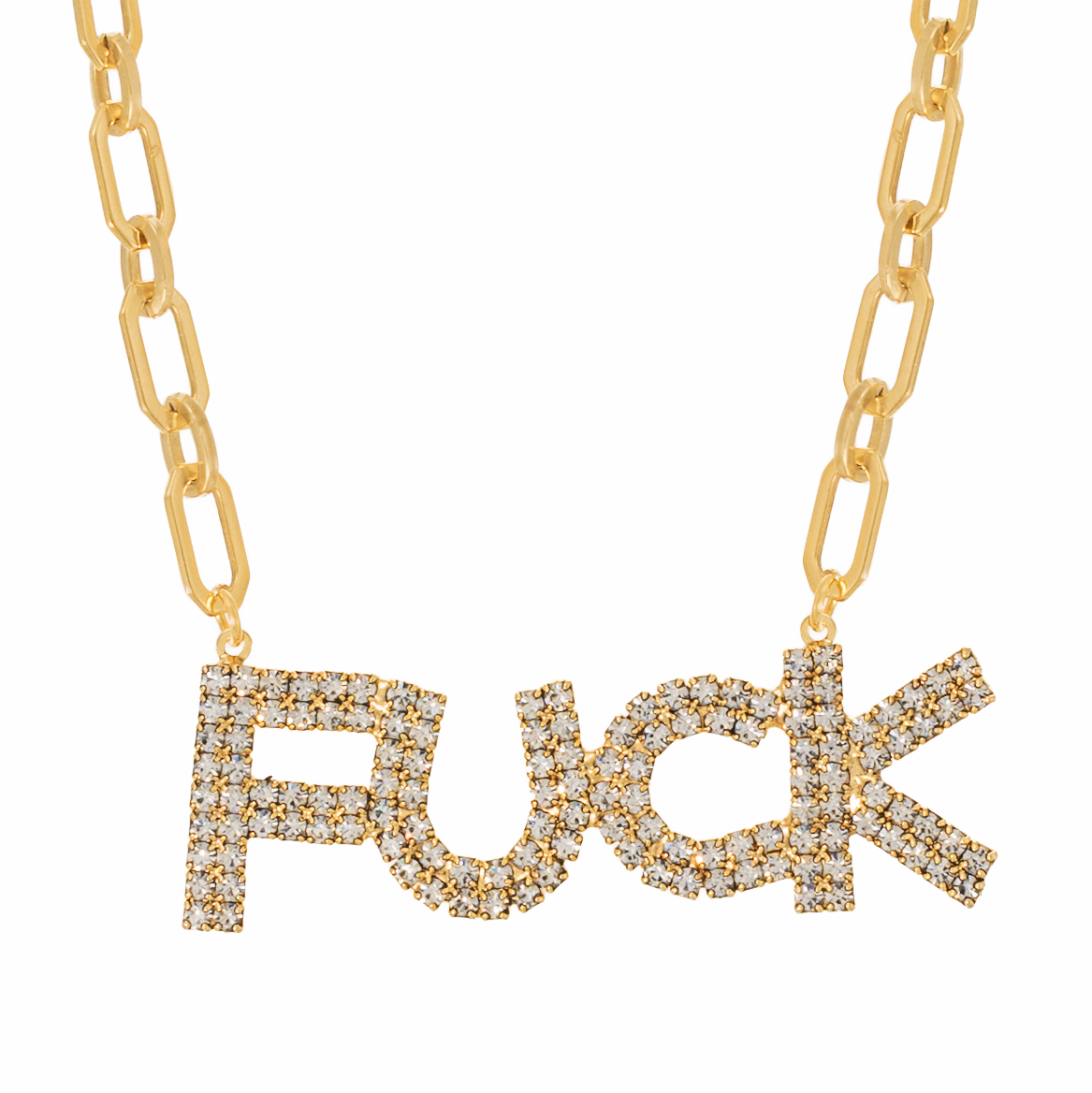 FU FU F#CK Necklace in Antique Gold / Clear