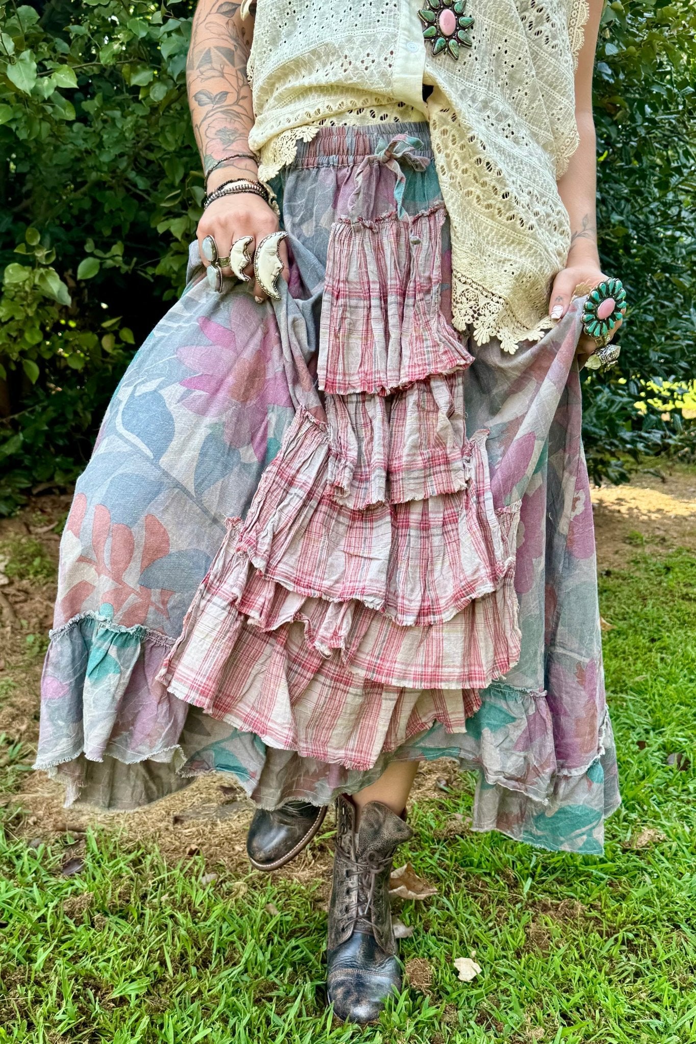 Fields of Dreams Skirt - Faded Garden: One Size - ivyandlavyboutique Jaded Gypsy