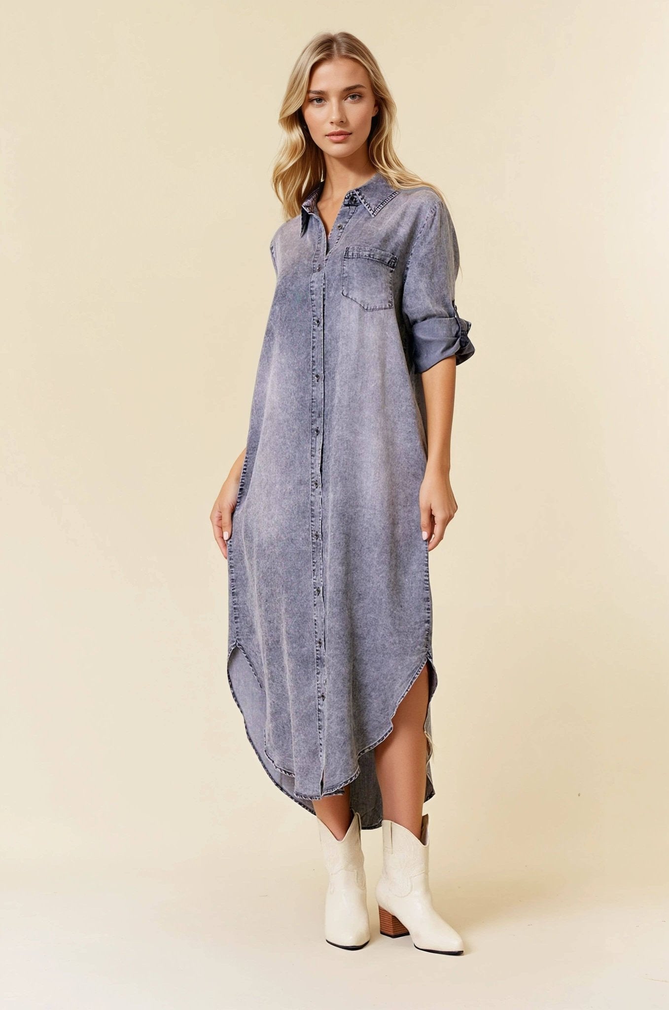 Final Sale - Just Casual Roll Tab Tencel Button Down - ivyandlavyboutique Doe and Rae