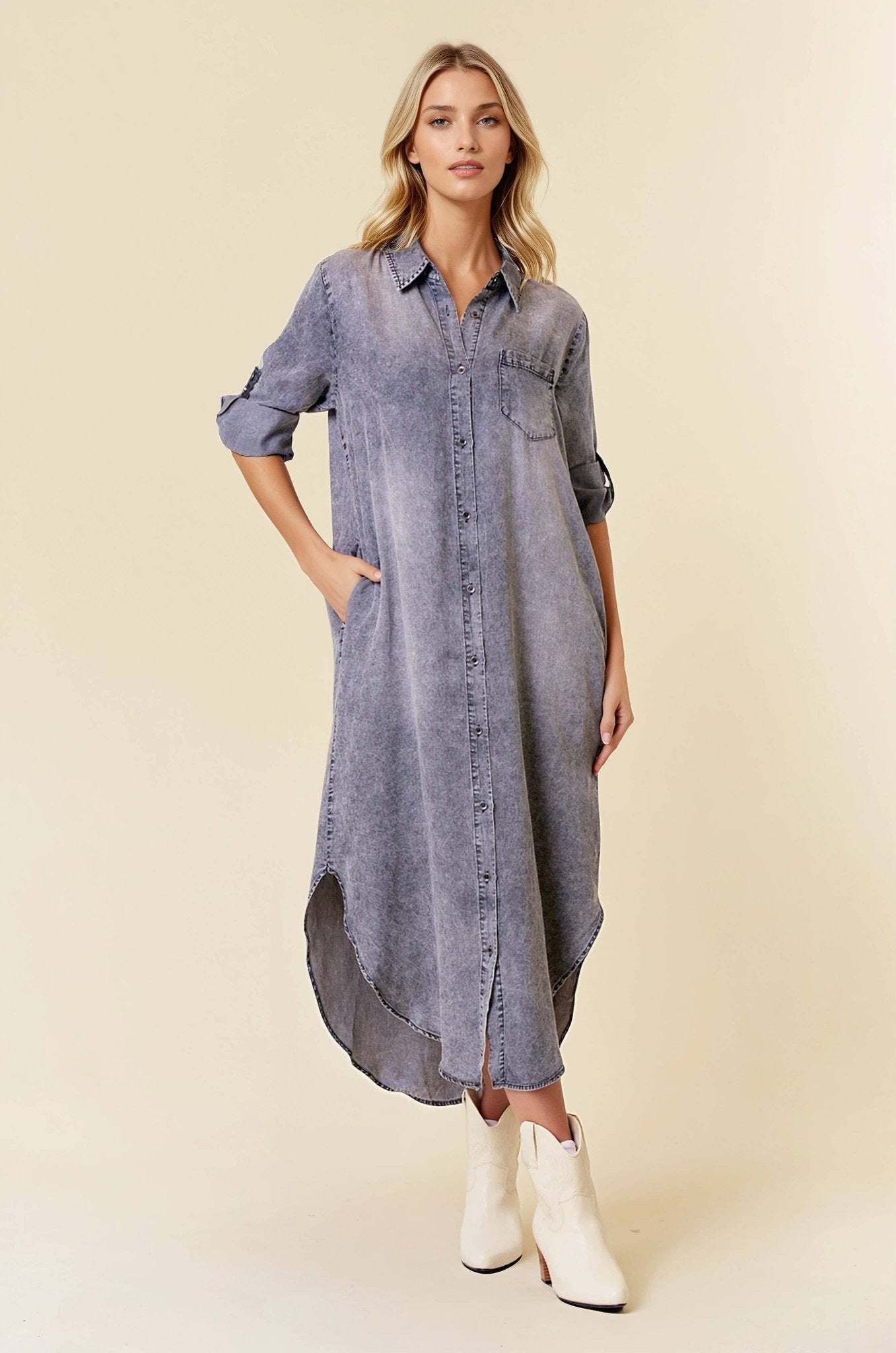 Final Sale - Just Casual Roll Tab Tencel Button Down - ivyandlavyboutique Doe and Rae