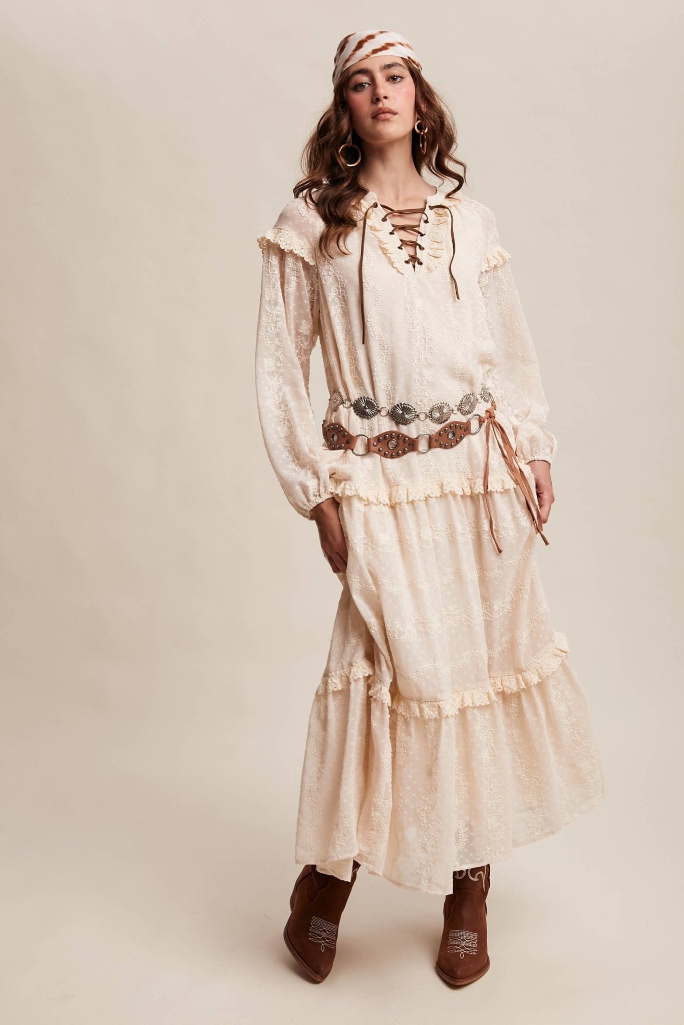 Final Sale - Lace - Up Tiered Embroidered Maxi Dress - ivyandlavyboutique Listicle