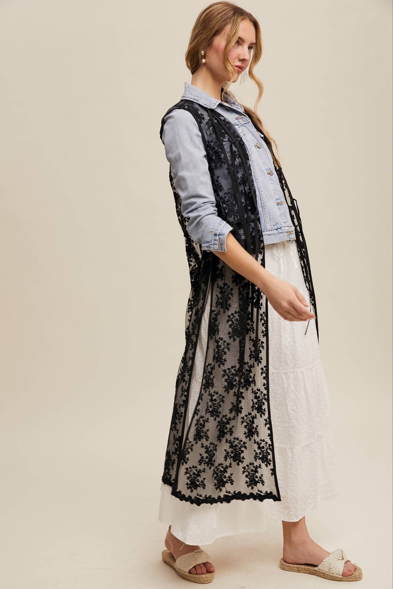 Final Sale - Sheer Floral Embroidered Lace Vest: Black - ivyandlavyboutique Listicle