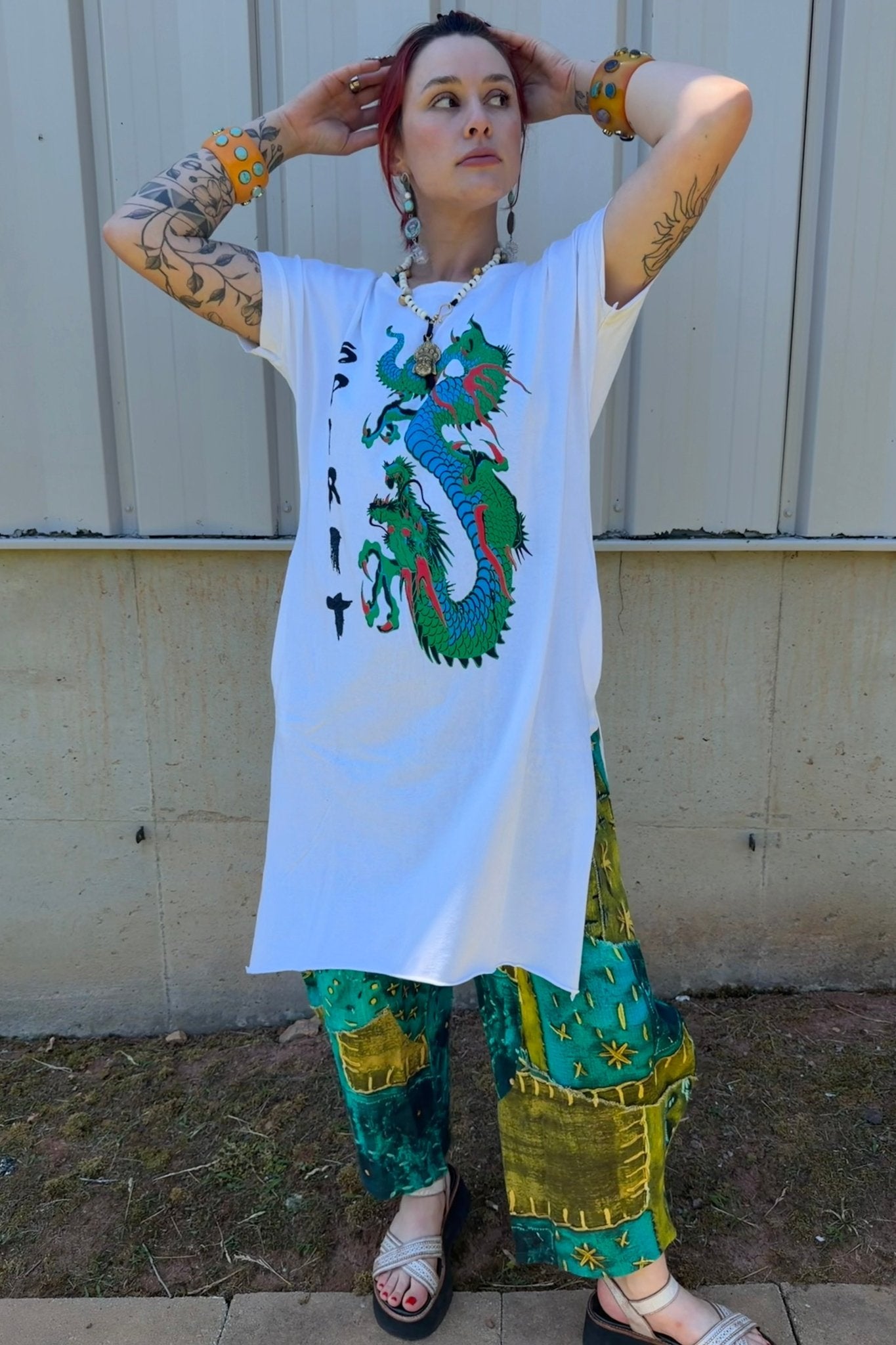 FINAL SALE T-Shirt Tunic with Spirit Dragon Print - ivyandlavyboutique LeParisPetit by I Love Linen