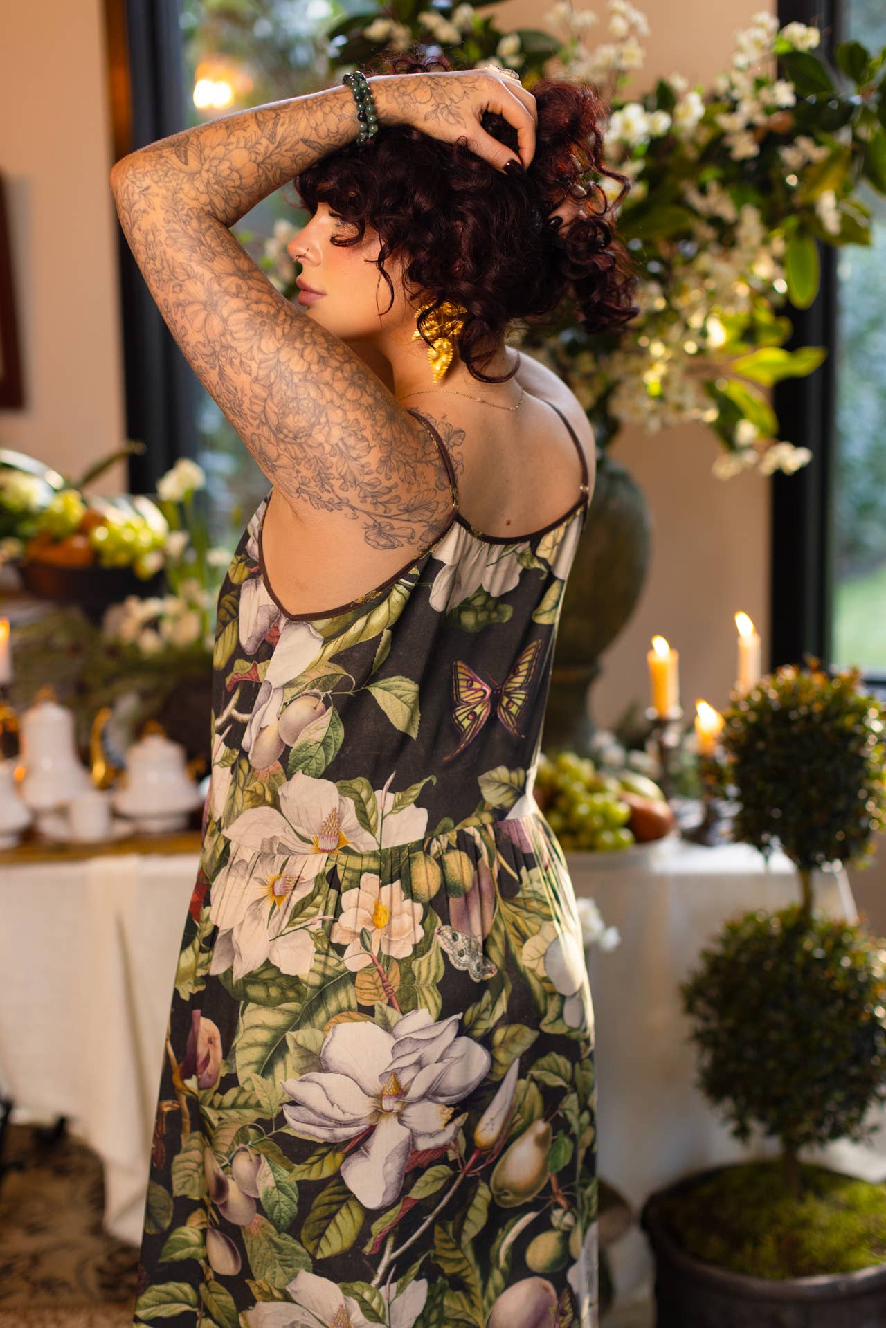 Fleur De Lune Bohéme Long Maxi Slip Dress w/ Florals & Bees - ivyandlavyboutique Market of Stars (USA)