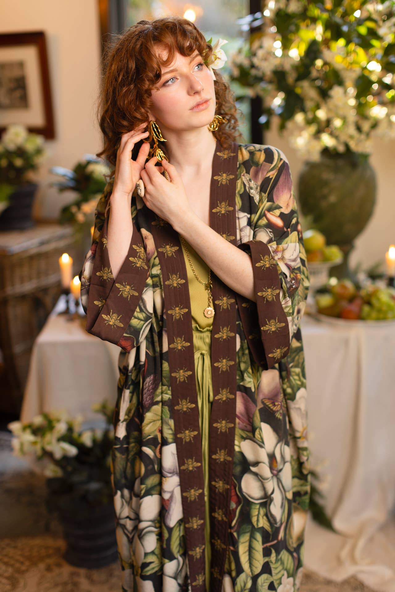 Fleur De Lune Opera Duster Kimono Robe w/ Florals & Bees - ivyandlavyboutique Market of Stars (USA)