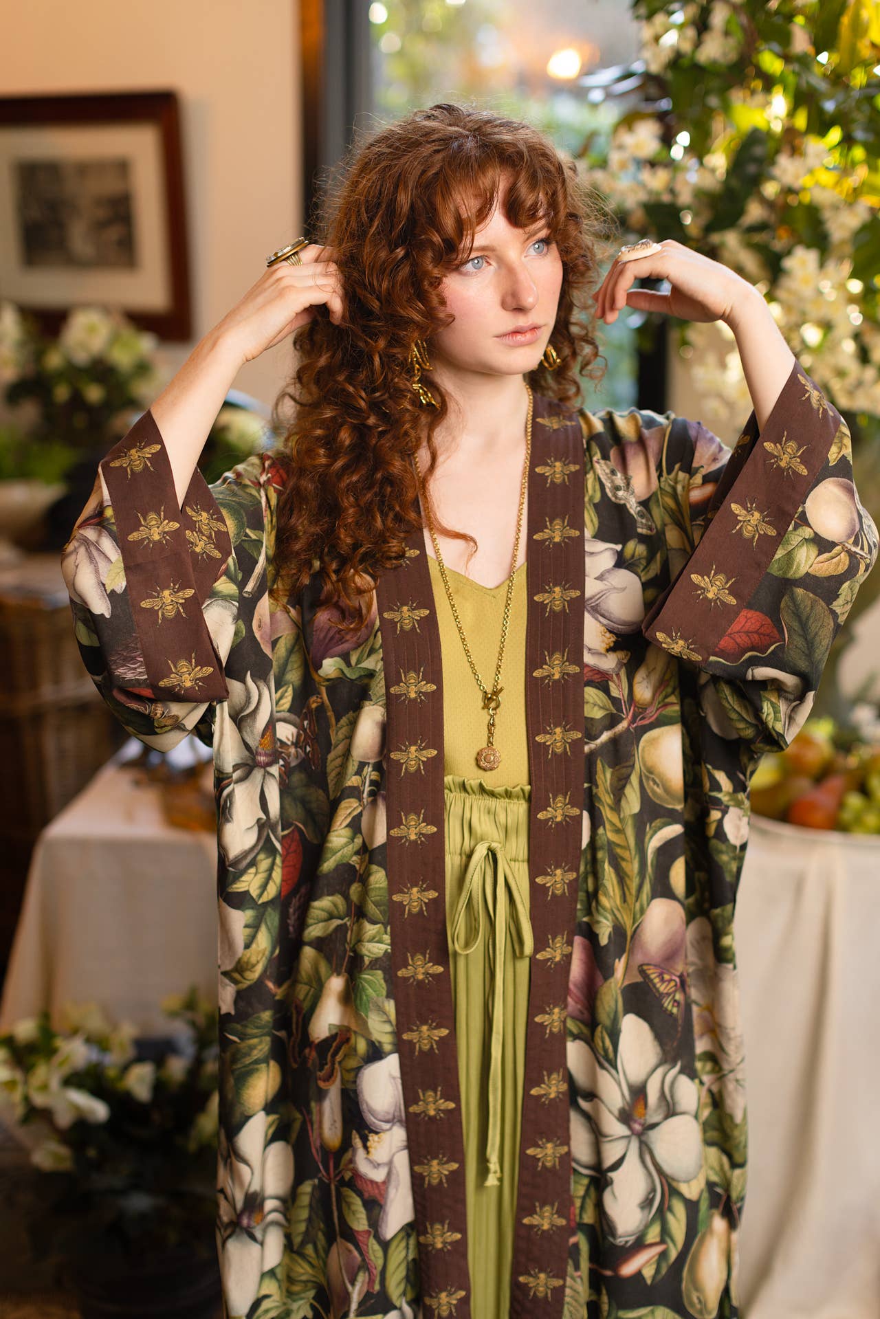 Fleur De Lune Opera Duster Kimono Robe w/ Florals & Bees - ivyandlavyboutique Market of Stars (USA)