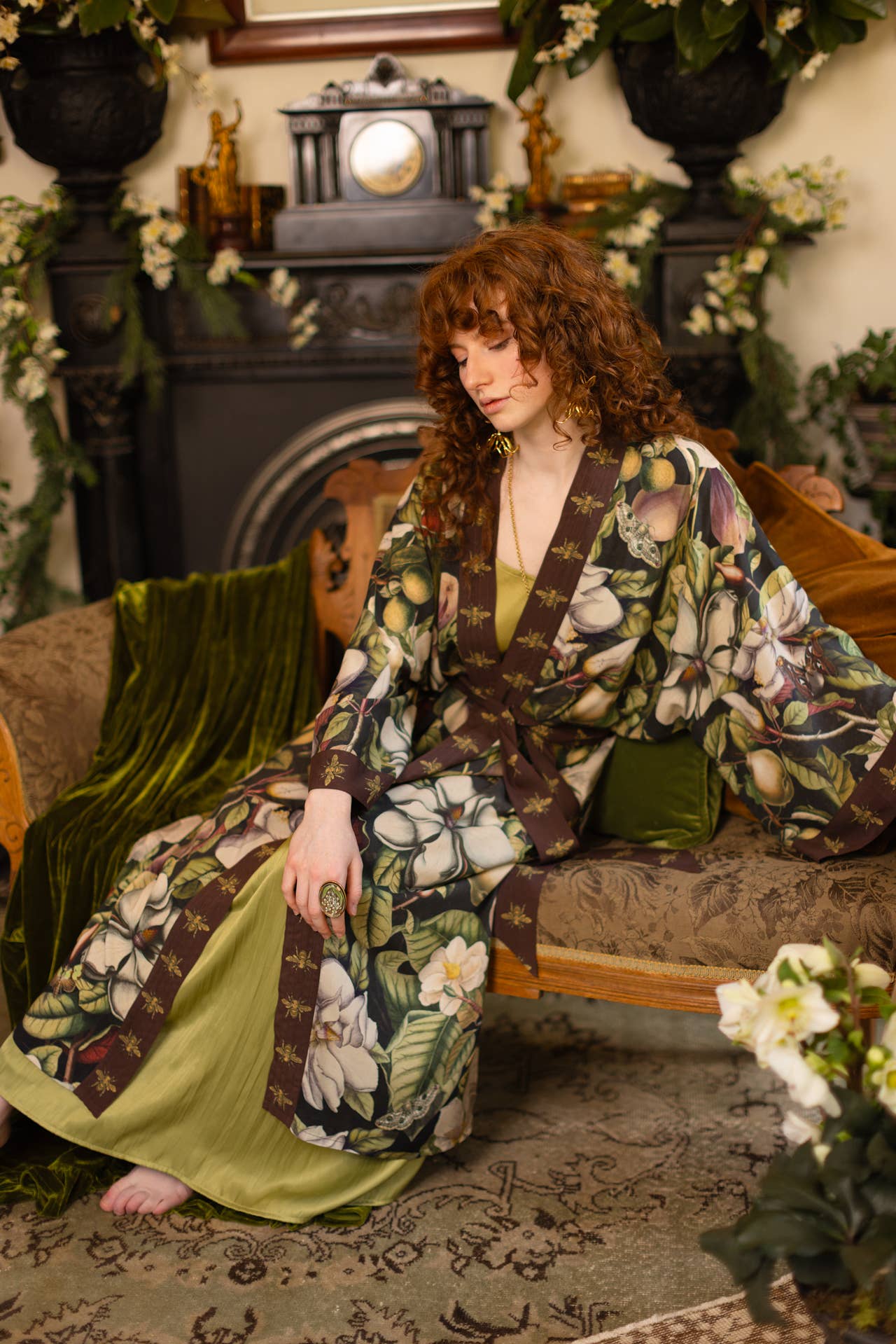 Fleur De Lune Opera Duster Kimono Robe w/ Florals & Bees - ivyandlavyboutique Market of Stars (USA)