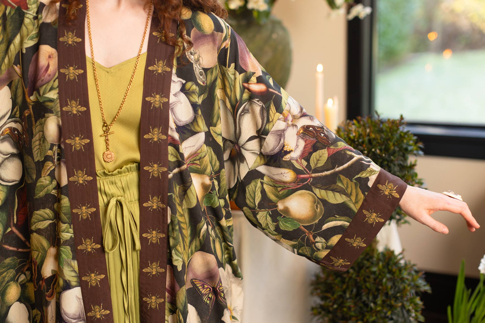 Fleur De Lune Opera Duster Kimono Robe w/ Florals & Bees - ivyandlavyboutique Market of Stars (USA)