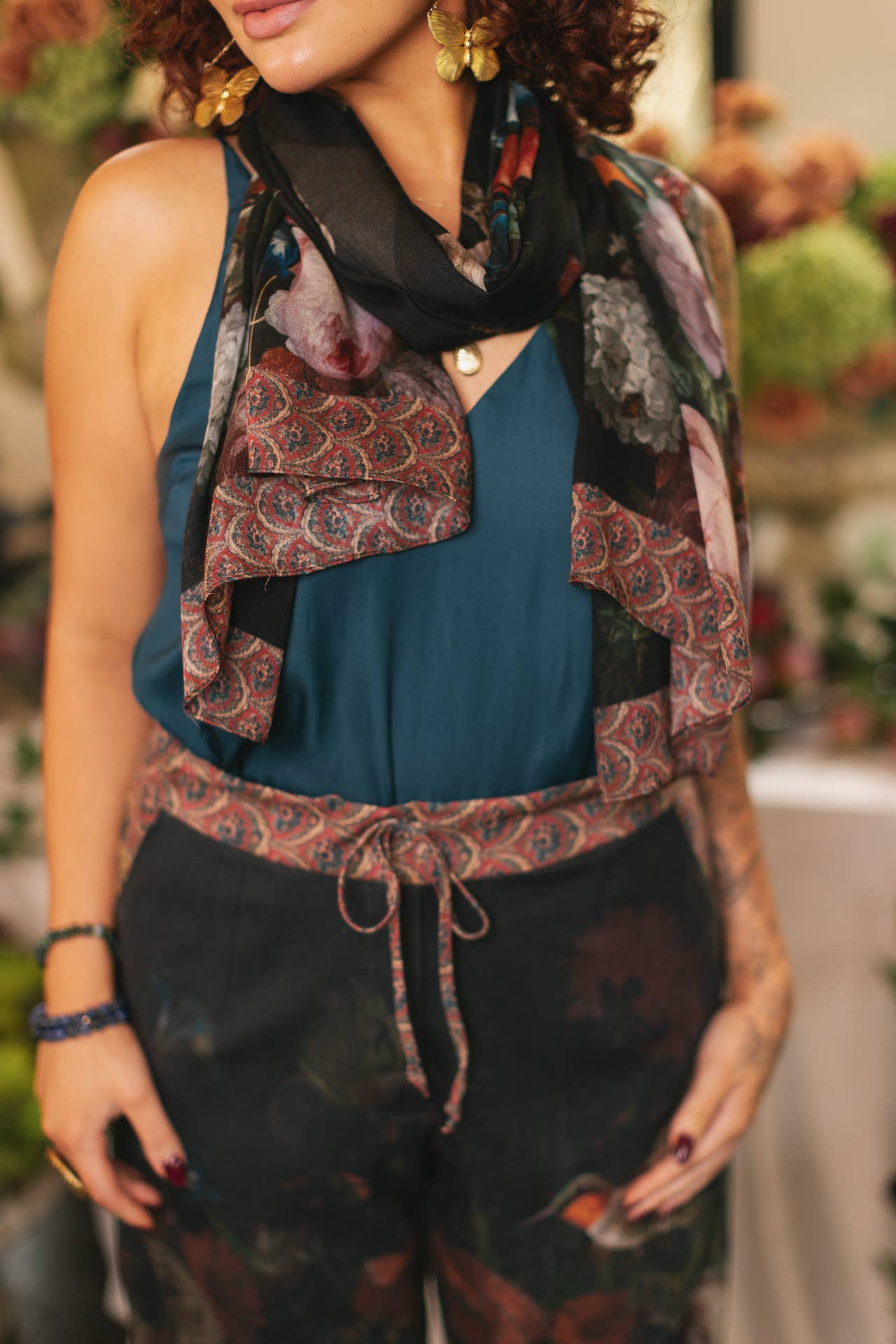 Flight of Fancy Floral Scarf with Hummingbirds Print - ivyandlavyboutique Market of Stars