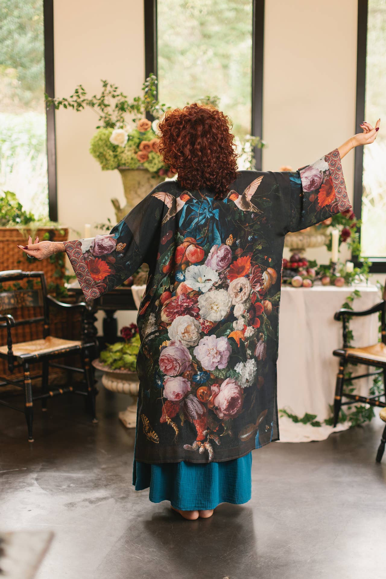 Flight of Fancy Opera Duster Kimono Robe Hummingbird Print - ivyandlavyboutique Market of Stars