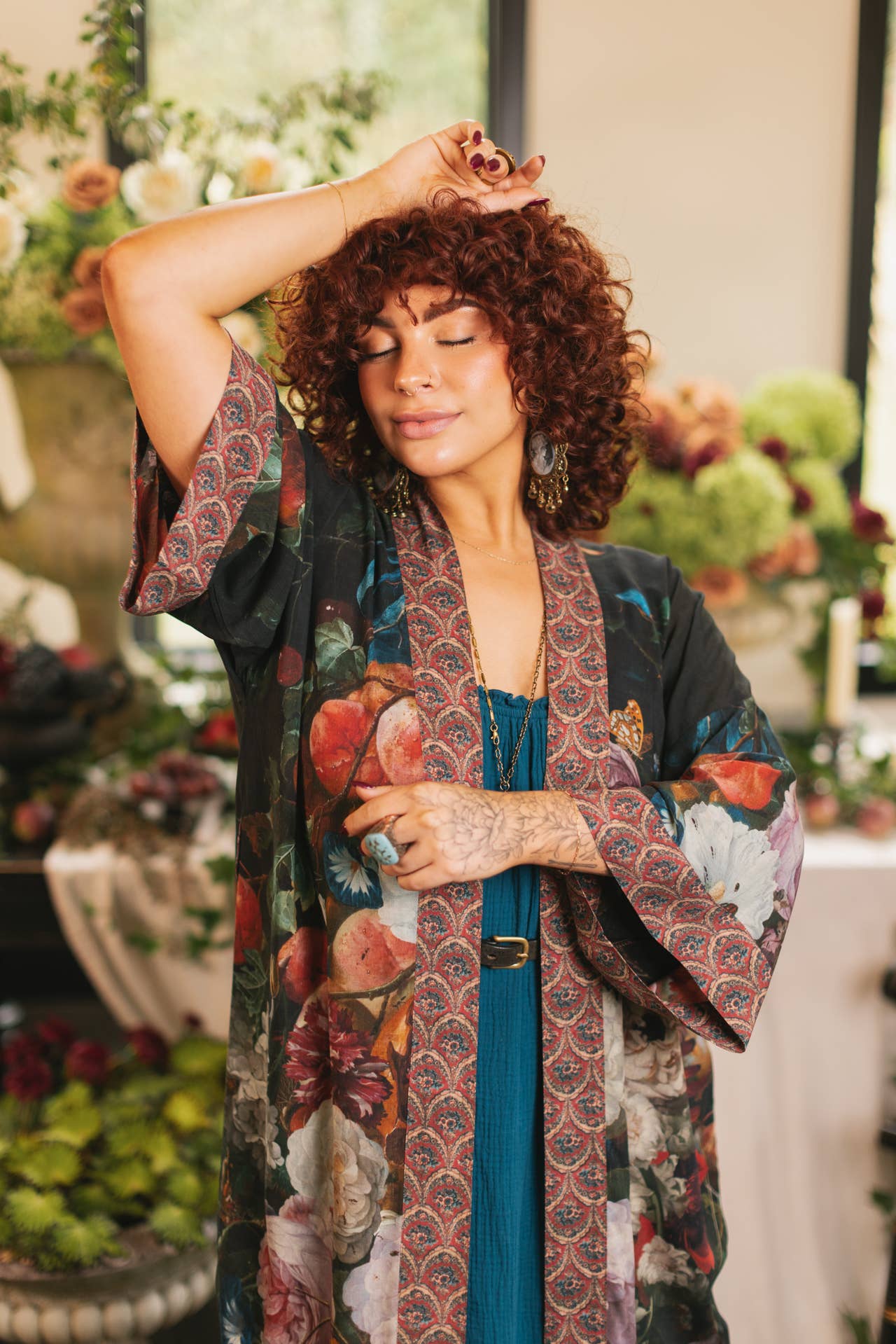 Flight of Fancy Opera Duster Kimono Robe Hummingbird Print - ivyandlavyboutique Market of Stars