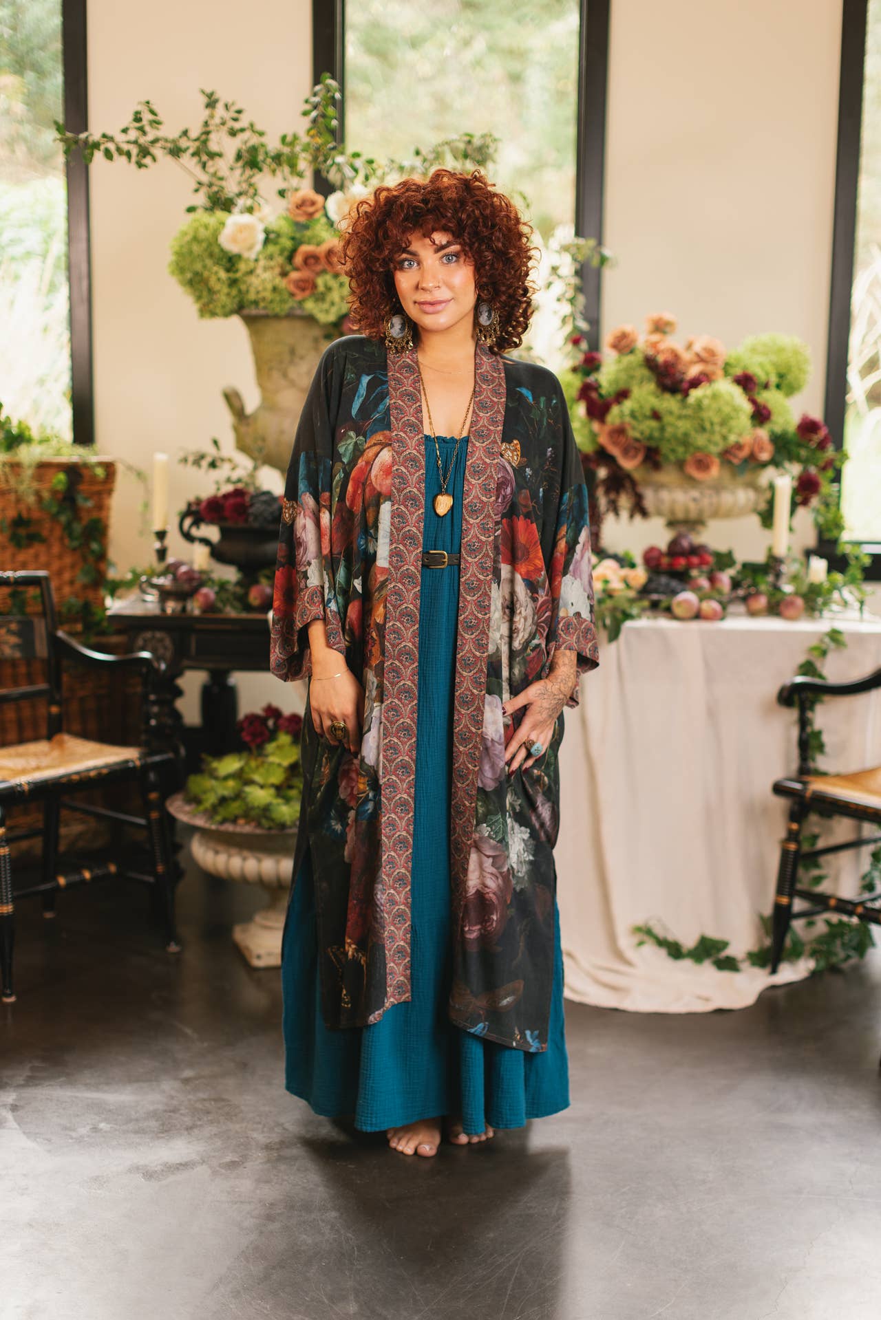 Flight of Fancy Opera Duster Kimono Robe Hummingbird Print - ivyandlavyboutique Market of Stars