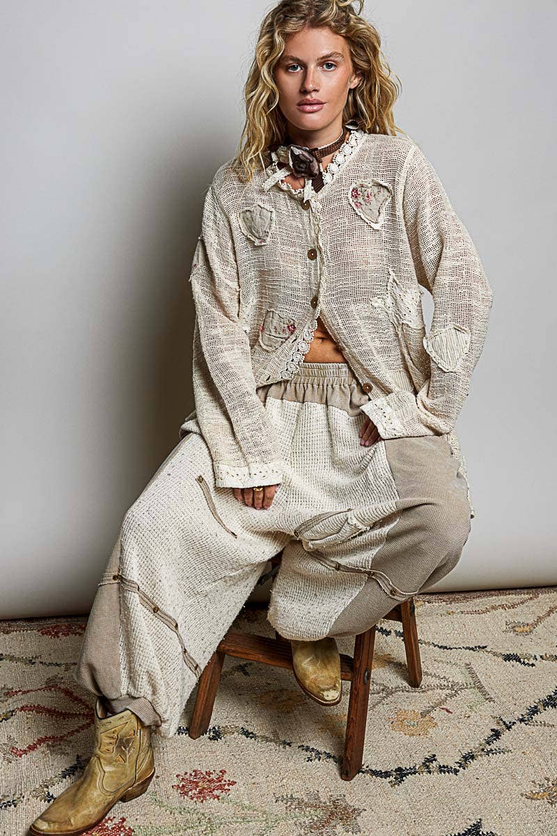 Floral Heart and Star Appliqué Crochet Lace Trim Cardigan - Boho Wanderlust Boutique Pol Clothing