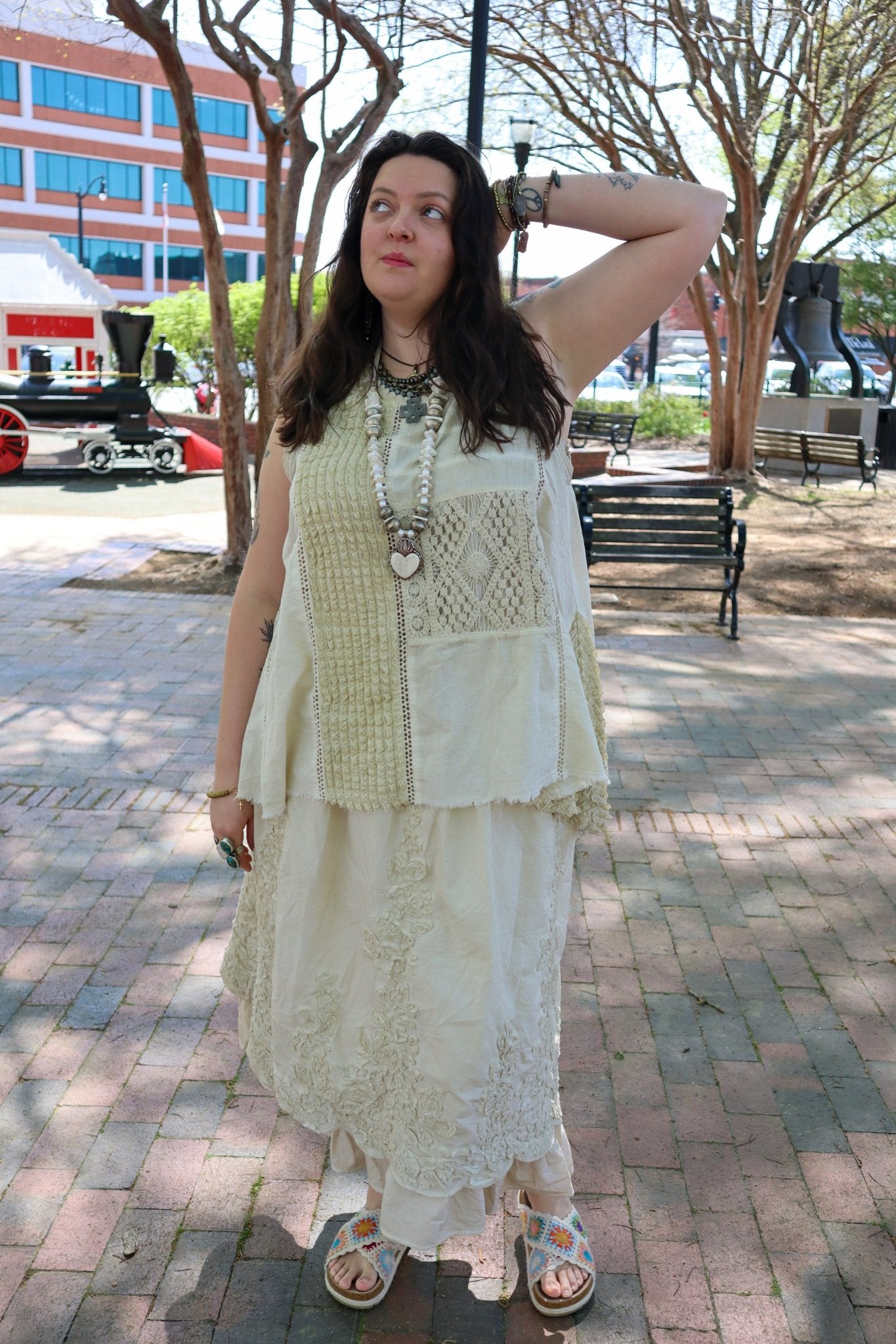 Floral Imprint Skirt Tea Stain - ivyandlavyboutique Jaded Gypsy