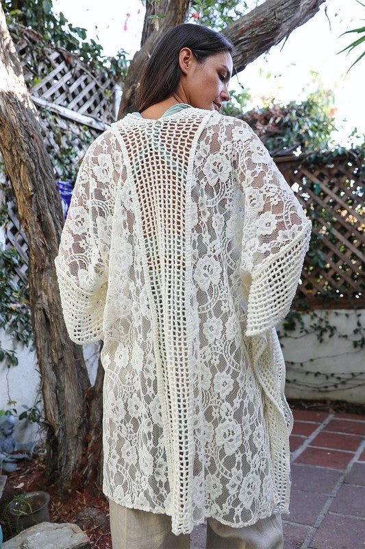 Floral Lace Textured Kimono - ivyandlavyboutique Leto Accessories