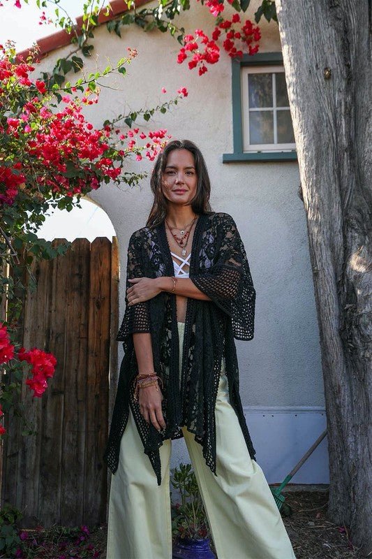 Floral Lace Textured Kimono - ivyandlavyboutique Leto Accessories