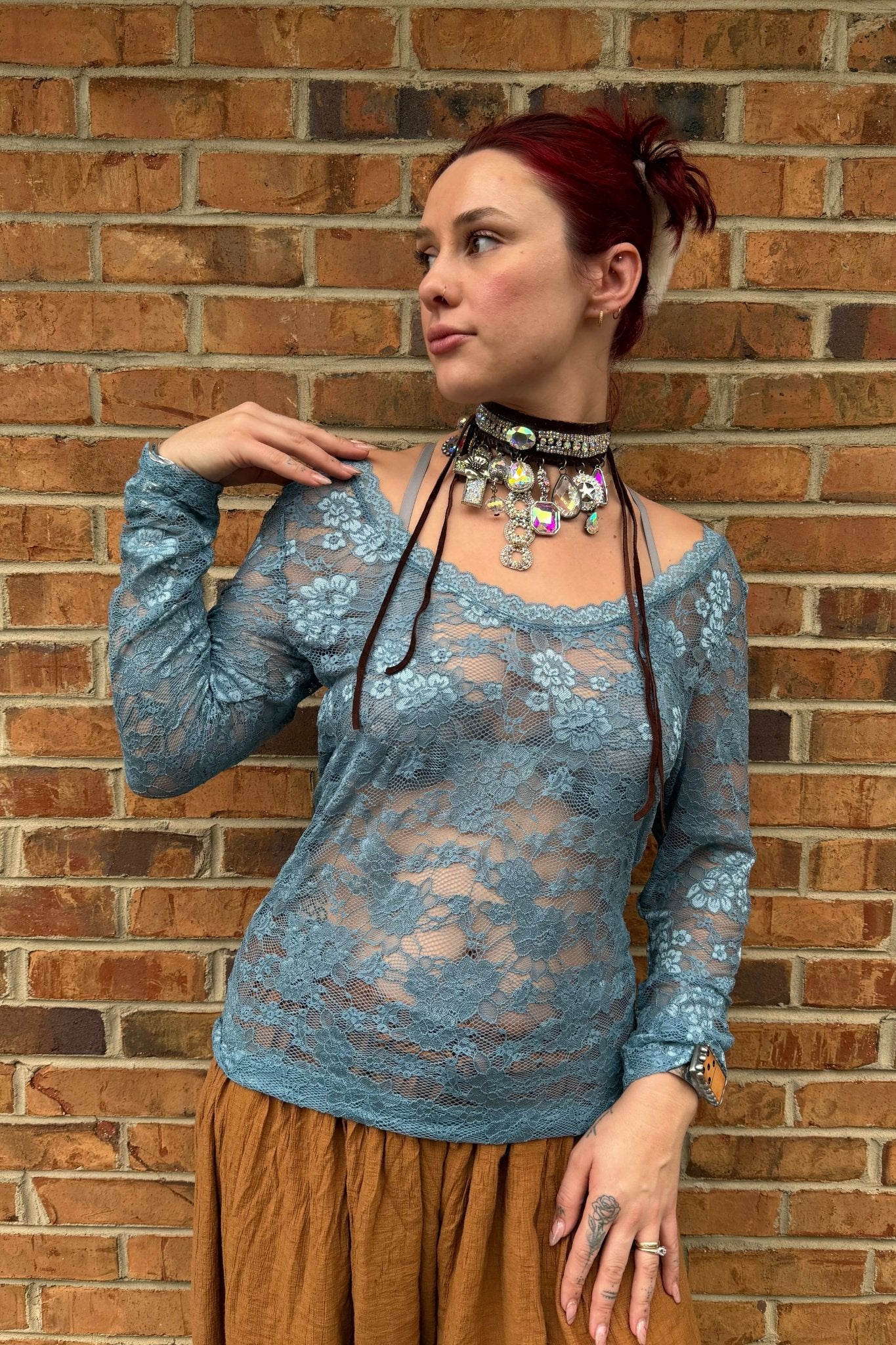 Floral Lace Top in Blue - ivyandlavyboutique A Rare Bird Shop