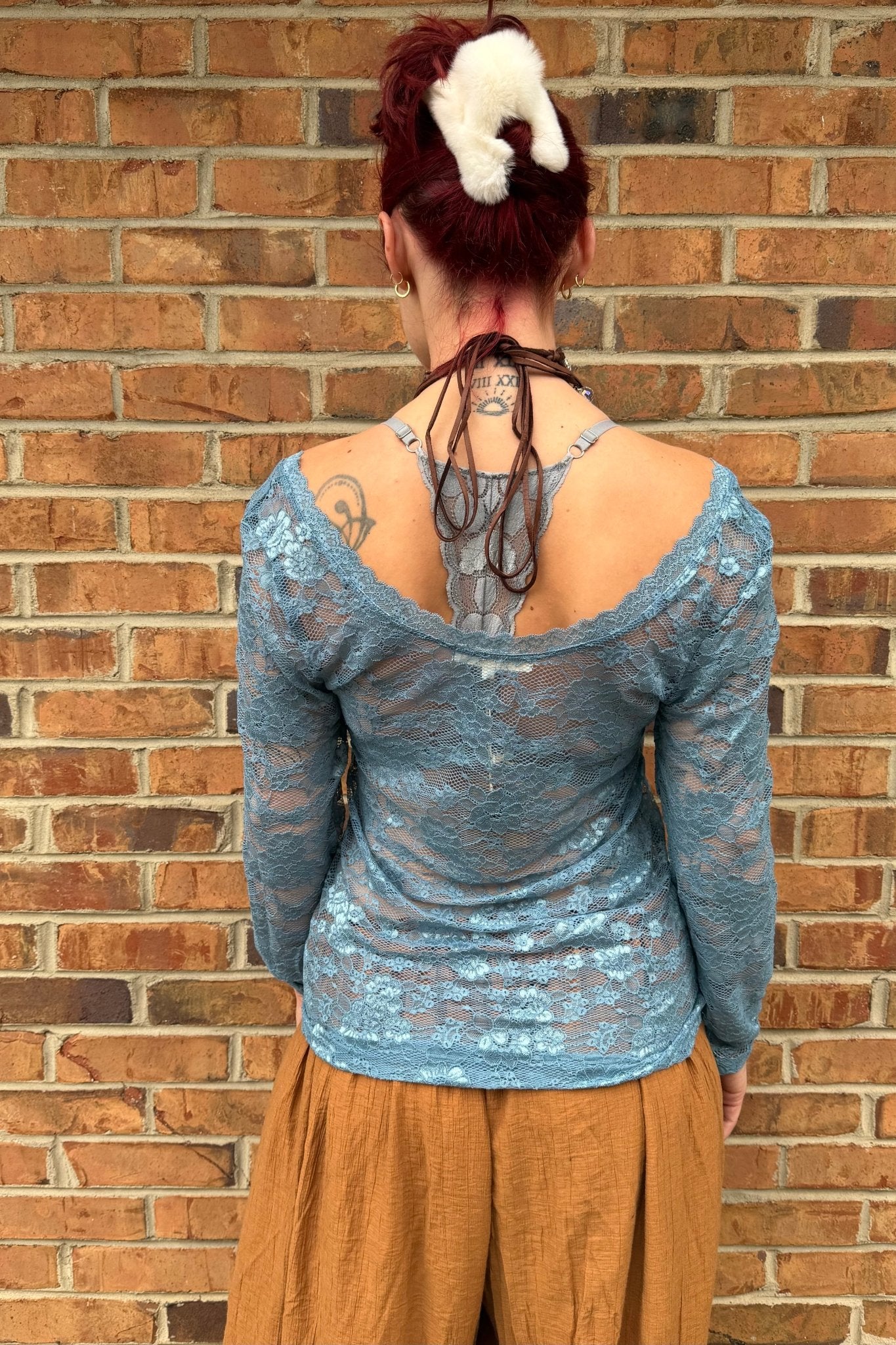 Floral Lace Top in Blue - ivyandlavyboutique A Rare Bird Shop