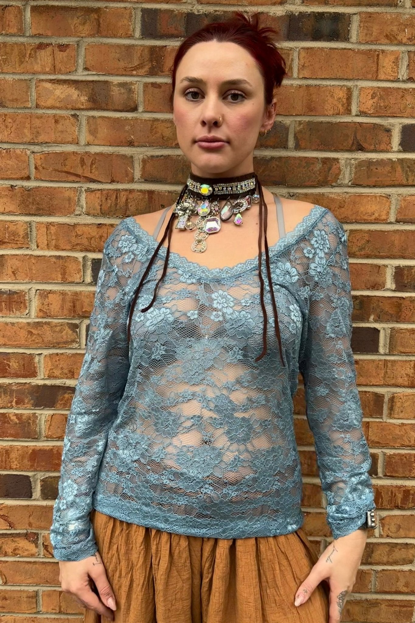 Floral Lace Top in Blue - ivyandlavyboutique A Rare Bird Shop