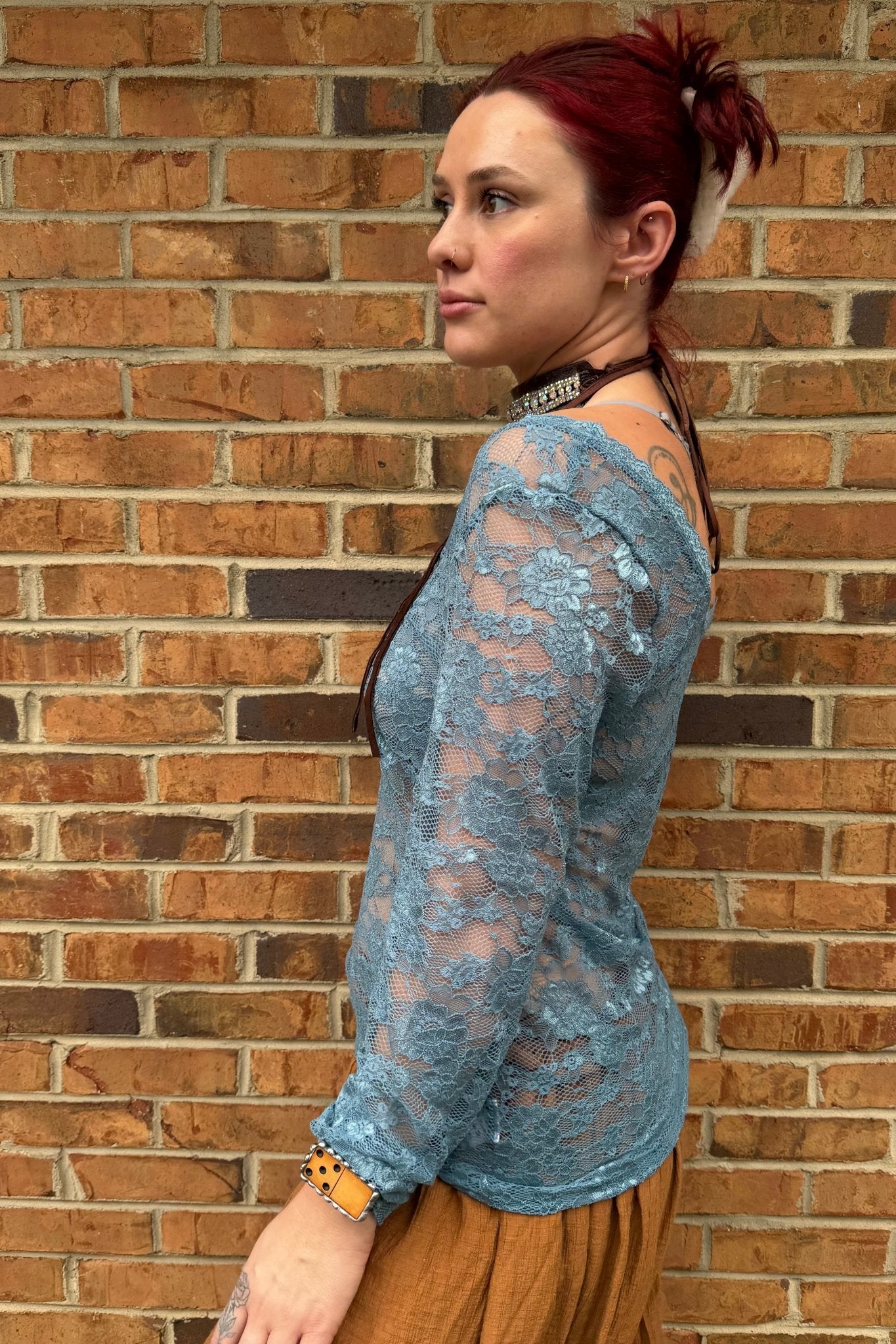 Floral Lace Top in Blue - ivyandlavyboutique A Rare Bird Shop