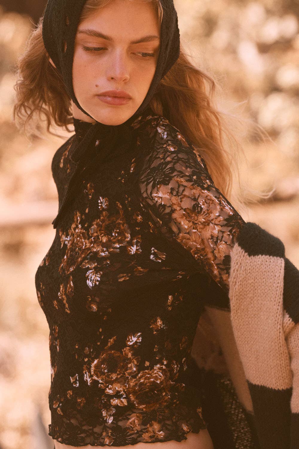 Floral - Print Lace Mock - Neck Long - Sleeve Top - ivyandlavyboutique Promesa USA