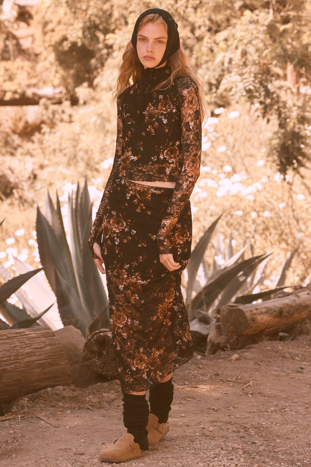 Floral - Print Lace Mock - Neck Long - Sleeve Top - ivyandlavyboutique Promesa USA