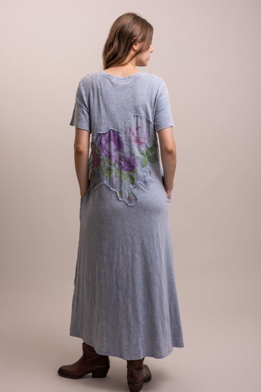 Flower And Butterfly Patckwork Long Dress - Boho Wanderlust Boutique Blue Velvet