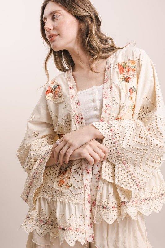 FLOWER PATCH & EMBROIDERED RUFFLE Duster - ivyandlavyboutique Blue Velvet